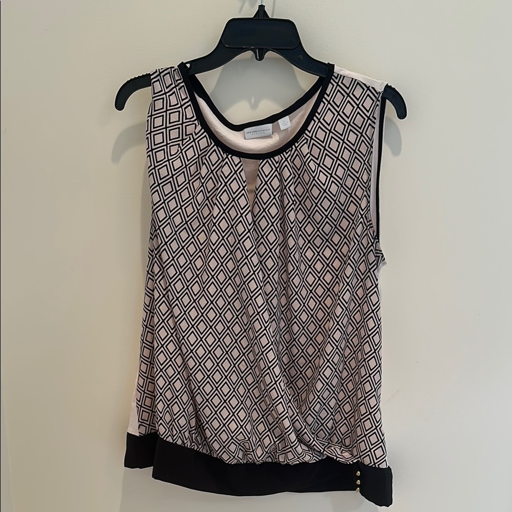 New York & Company Beige and Black Sleeveless Blouse